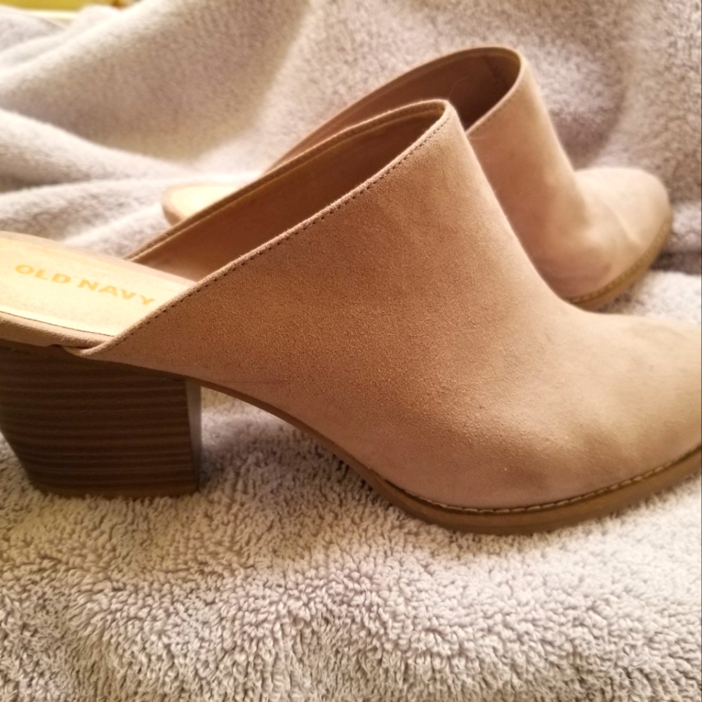 Suede tan mules, size 11